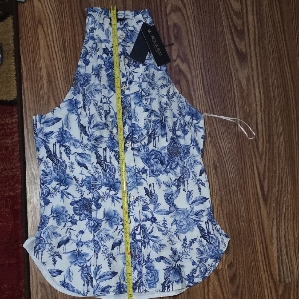 Aqua Blu Blue and White Floral Halter Button-Front Top, Original Price 129 - Picture 3 of 7